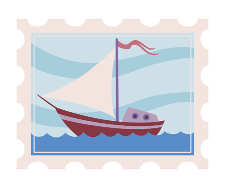 Postage stamp, icon. Hand drawn design, concept of travel. Retro postcard stickers, flat color vector illustration isolated on backgroundのイラスト素材