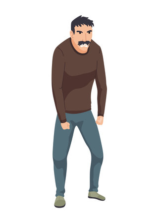 Angry men. Evil, negative and bad facial expression. Human emotion and body language concept. Male screaming with an angry expression. Vector cartoon illustrationのイラスト素材