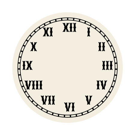 Retro round clock face. Vintage watch design. Elegant antique dial. Timer with numerals. Decorative carved arrows. Mechanical chronometer. Vectorのイラスト素材