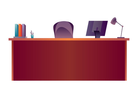 Modern Office Desk Setup with Computer and Monitor, A Flat Vector Illustrationのイラスト素材