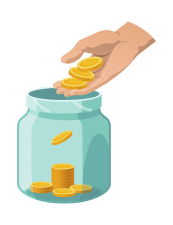 Investing bottle money, icon. Money growing concept, finance savings tree, finances investment. Money growing plant step with deposit coin in bank conceptのイラスト素材