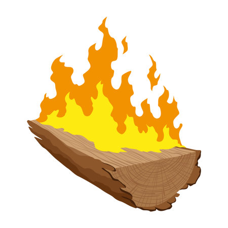 Fireplace campfire type. Burning wood, travel and adventure symbol. Vector bonfire or woodfire in cartoon flat style. Tourist bonfires in stackのイラスト素材