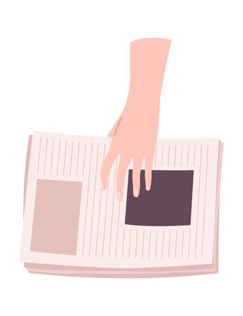Cartoon newspaper in hand. Morning press and news journals folded and opened, business man hand with paper journal, daily news concept. Vector illustrationのイラスト素材
