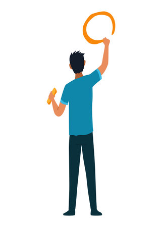 Planning talking concept. Business meeting and events organizing process office working. Vector illustration with man characterのイラスト素材