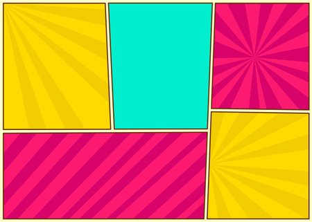 Comic book page divided by lines, retro background mock-up, comics template, vector illustrationのイラスト素材