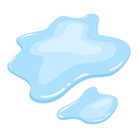 Water spill puddle. Blue liquid shape in flat cartoon style. Clean fluid drop design element isolated on white backgroundのイラスト素材