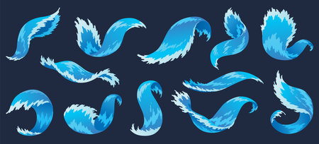 Water splashes. Fluid flow. Icon elements for advertising water delivery. Blue water. Vector illustrationのイラスト素材