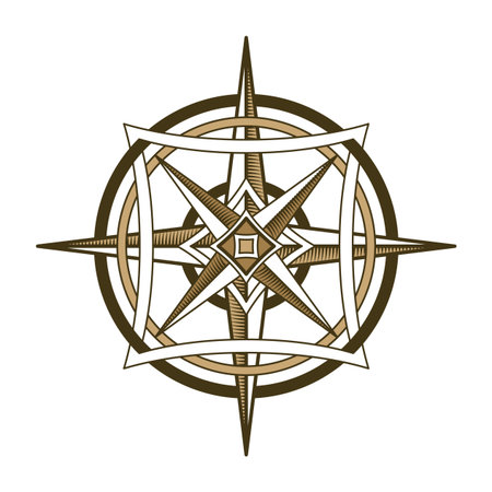 Retro nautical compass. Hand drawn wind rose. Old vector design element for marine theme and heraldry. Vintage rose of wind for sea marine navigationのイラスト素材