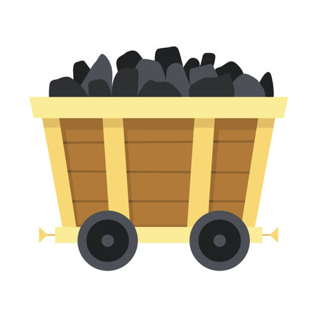 Mine coal trolley. Coal loading ship cart,  vehicle for coals load, industrial hand transporting mining minerals cartoon vector illustrationのイラスト素材