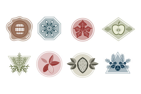 Set of vintage bottle label design with ethnic elements in thin line styleのイラスト素材