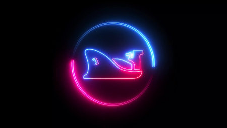 pink and blue color glowing neon line Ship icon isolated on black background abstract illustration backgroundの写真素材
