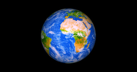Beautiful green 3d earth on space. .front view of the earth from space with clouds and green landscapes full view earth 4k resolution.の写真素材