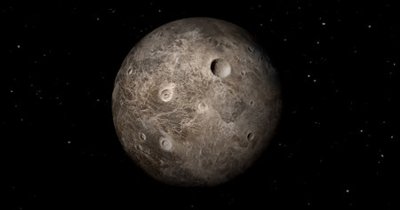 fictional Planet sun rise in dark background with stars. front view of Haumea planet from space. full 3d view of Haumea 4k resolution.の写真素材