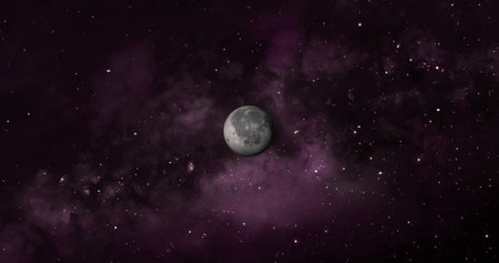 Planet moon with colorful galaxy . 3d Moon planet on space with colorful starry night. front view of the moon from space. view earth 4k resolution.の写真素材