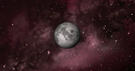 Planet moon with colorful galaxy . 3d Moon planet on space with colorful starry night. front view of the moon from space. view earth 4k resolution.の写真素材