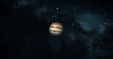 Jupiter planet on space with colorful starry night. front view of Jupiter planet from space with...