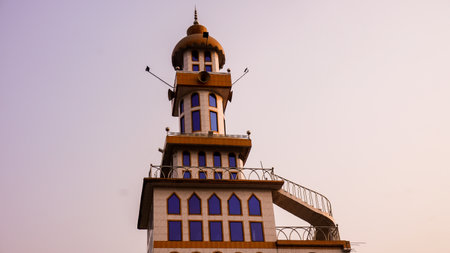 Minaret of Hazrat Sultan Mosque. Islamic background mosque. Mosque design in Islamic religious...