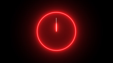Neon light glowing clock. time 12 o clock.の写真素材
