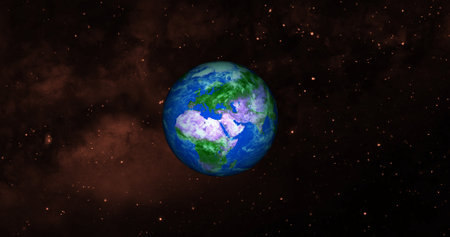 Beautiful green 3d earth on space. .front view of the earth from space with clouds and green landscapes full view earth 4k resolution.の写真素材