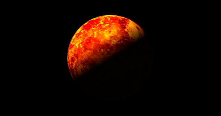 planet Venus spinning and sun rise. front view of Venus planet from space. full 3d view of Venusの写真素材