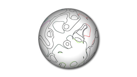 Geometric abstract line attached on a sphere. Geometric sphere globe isolate on white.の写真素材