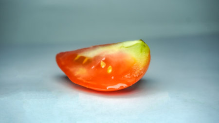 sliced healthy tomato on white. Healthy food for human body.の写真素材