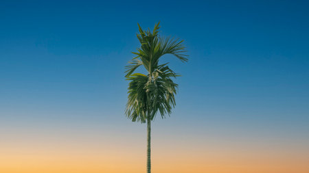 coconut tree against blue sky. Tree with coconuts.の写真素材