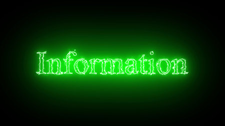 Abstract green color neon glowing Information icon on black background.の写真素材