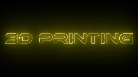 Abstract neon glowing green color 3D Printing icon isolated on black background.の写真素材