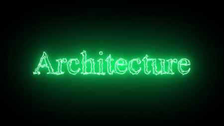 Architecture neon glowing green color text icon isolated on black background.の写真素材