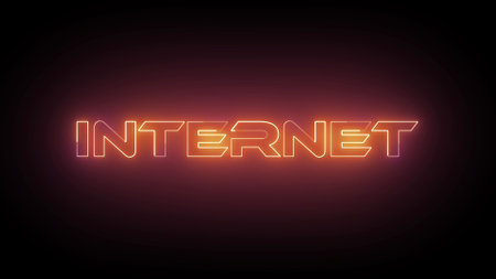 Abstract neon glowing Internet icon isolated on black background.の写真素材