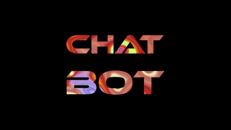 Chat Bot text on black background. Multicolored glossy technological word written on black.の写真素材