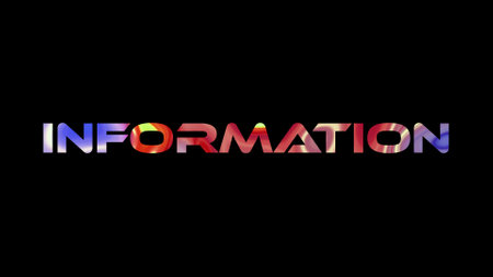 Information text on black background. Multicolored glossy technological word written on black.の写真素材