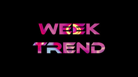 Week Trend text on black background. Multicolored glossy technological word written on black.の写真素材