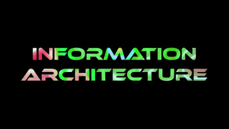Information architechture text on black background. Multicolored glossy technological word written on black.の写真素材
