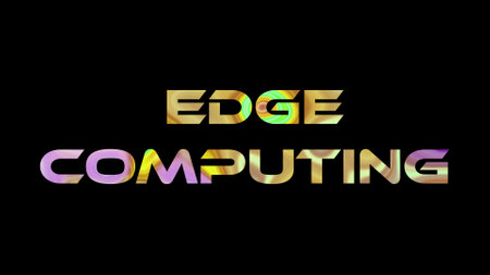 Edge Computing text on black background. Multicolored glossy technological word written on black.の写真素材