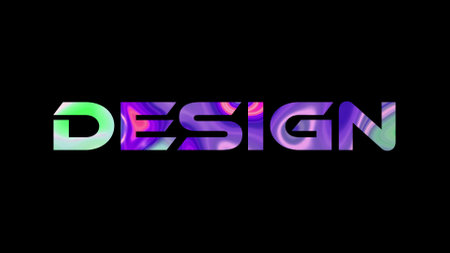 Design text on black background. Multicolored glossy technological word written on black.の写真素材