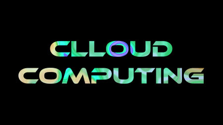 Cloud Computing text on black background. Multicolored glossy technological word written on black.の写真素材