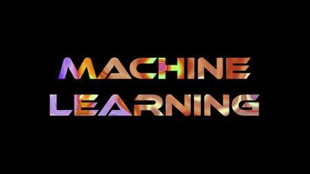 Machine learning text on black background. Multicolored glossy technological word written on black.の写真素材