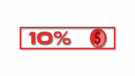 Dollar coin against white background with percentage.