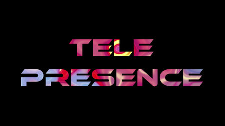 Tele presence text on black background. Multicolored glossy technological word written on black.の写真素材