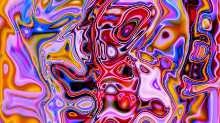 Colorful psychedelic background made of interweaving curved liquid shapes Illustration.