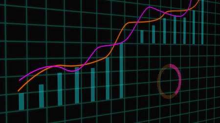 Business graph with geometric line digital technology and success icon.