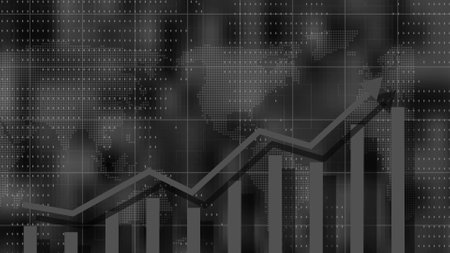 Business Graph Chart arrows and indicating profit in the colorful illustration background.の写真素材