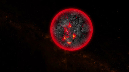 Isolated volcanoes of the abstract planet surface with starry sky illustration background.の写真素材