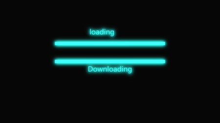 Glow cyan color digital technology downloading loading bar on black background.