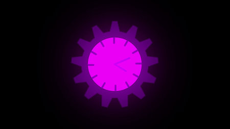 Abstract gear wheel shape round clock illustration on black background.
