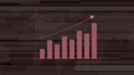 Colorful business graph growth with world map and stripes modern line map illustration background.