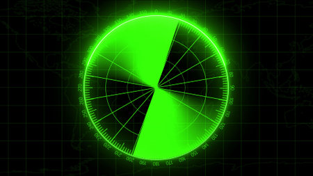 Digital technology world map, different information showing radar screen display background.の写真素材