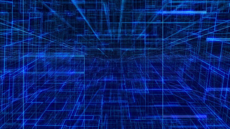 Futuristic dimension Grid line with Digital-Data background illustration of cyberspace design.